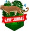 vector jungle rainforest emblem with Puma. Cougar, mountain lion and blue morpho butterfly