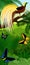 Vector Jungle rainforest vertical baner with Lesser Bird of Paradise with birdwing butterflies