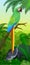 Vector Jungle rainforest vertical baner with parrot green Military Macaw Ara militaris and wild pig peccary