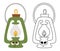 Vector kawaii camp lantern colored and black and white illustration. Lighting equipment icon for kids. Retro smiling lamp with