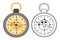 Vector kawaii compass colored and black and white illustration. Camping or hiking equipment picture for kids. Orienteering device