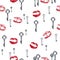 Vector Keys and Lipstick Kisses Seamless Background.