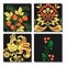 Vector khokhloma pattern cards design traditional Russia drawn illustration ethnic ornament painting illustration