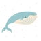 Vector kids dreamy illustration of a whale with stars in tender colors. Baby animals. Baby shower.