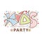 Vector kids party logo, hand grawn lettering