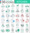 Vector Kitchen color flat line outline icons for apps and web design. Internet education icons.