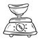 Vector kitchen scale with bowl. Food Processor, Kitchen Gadget line icon. Cartoon illustration of domestic weigh scales vector