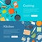 Vector kitchen utensils flat icons horizontal web banners illustration