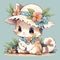 vector kitten wearing a hat and flowers