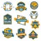 Vector label icons of house repair work tools