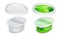Vector labeled oval plastic container with foil. Packaging mockup