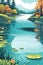A vector of lake scenery landscape nature illustration AI Generated