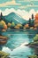 A vector of lake scenery landscape nature illustration AI Generated