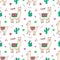 Vector lama/alpaca, cactus, floral seamless pattern. hand drawn elements seamless pattern design template