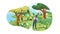 Vector landscape illustration of nature and people of different races restoring the forest. Joyful people plant trees. Colorful