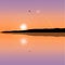 Vector landscape. sunrise. clear lake. hills.rocket