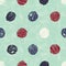 Vector large hand drawn multicolored canvas textured polka dots seamless repeat pattern background.