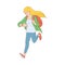 Vector late young woman, girl hurrying up