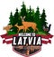 Vector Latvia woodland forest emblem with roe deer, lynx and capercaillie