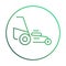 Vector lawn mower icon with trendy line art style. Mowing grass linear sign.
