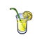 Vector lemonade glass with straw, lemon slice