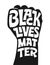 Vector lettering BLACK LIVES MATTER on white isolation background. Stencil style illustration, rubber stamp. Poster for