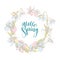 Vector lettering Hello Spring hand drawn floral background flowers frame.