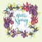 Vector lettering Hello Spring hand drawn floral background flowers frame.