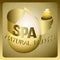 Vector lettering Spa Natural Beauty on golden background.