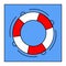 Vector lifebuoy icon red and white stripes. Drawing on a blue square background