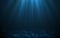 Vector Light Rays in Dark Blue Underwater Ocean Background. Sun Glare at the Bottom of Sea. Deep Ocean Stormy Water with Plankton