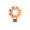 Vector lightbulbs with line, dots and beam logo. New idea symbol, colorful logotypes. Flat abstract bright cartoon bulb