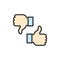 Vector like, dislike, thumbs up and down, feedback flat color line icon.