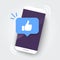 Vector likes notification icon leaving on smartphone, thumbs up symbol design, website, logo, application