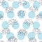 Vector lilies contours with blue circles seamless pattern on white background. Vintage floral design.