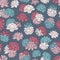 Vector lilies seamless pattern in pink, red and blue pastel colors on navy background. Vintage floral design.