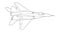 Vector line art airplane design. Military plane black contour outline sketch illustration isolated on white background