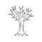 Vector line art withered tree. Isolated Halloween element for coloring. Black contour of mystery plant on the white background.