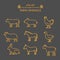 Vector line farm animals icon set.