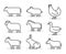 Vector line farm animals icon set. Geometric linear cow, pig, ch