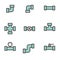 Vector line flat pipe fittings icon set