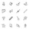 Vector line icon set of musicians playing variable musical instruments isolated
