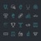 Vector line icons of american football game. Elements - ball, field, player, helmet, bullhorn. Linear signs set