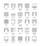 Vector line icons with drapes. Window curtains, blinds and shade