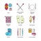 Vector line icons set of knitting and crochet. Knitting elements: yarn, knitting needle, knitting hook, pin and others.