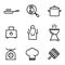Vector line kitchen and cooking icons set