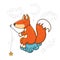 Vector in line style. Cute baby fox sleep or dreaming in cartoon style  on white background for kids fashion, funny fox