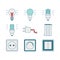 Vector line style icons of electricity tools elements