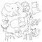Vector linear drawing, set of cute children`s illustrations animals.