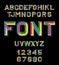 Vector linear font. 80 s retro alphabet font. Color alphabet in retro style for the design of your project. Vector